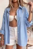 Loose Polo Collar Striped Long Sleeved Shirt