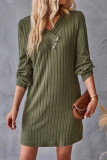 Solid Color V-Neck Long Sleeved Knitted Dress