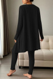 Striped Printed Long Sleeved Long Pants Three Piece Pajamas