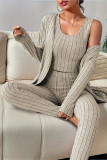 Striped Printed Long Sleeved Long Pants Three Piece Pajamas