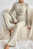 Solid Color Long Sleeved Top Flared Pants Two-Piece Set