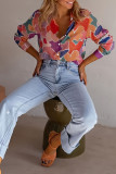 Countryside Style Printed Polo Collar Long Sleeved Shirt