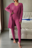 Striped Printed Long Sleeved Long Pants Three Piece Pajamas