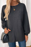 Solid Color Round Neck Long Sleeved Sweatshirt
