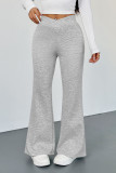 Solid Color Casual V-Neck Flared Pants