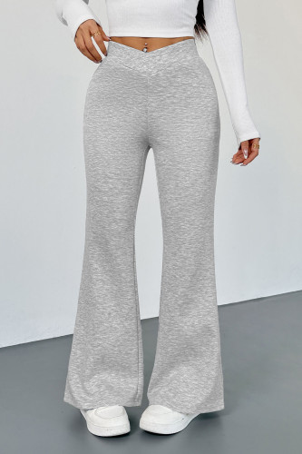 Solid Color Casual V-Neck Flared Pants