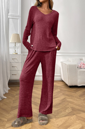 Round Neck Long Sleeved Long Pants Two Piece Sets Pajamas