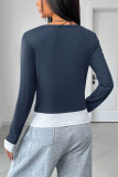 Round Neck Long Sleeved Fake Two-Piece Shirt