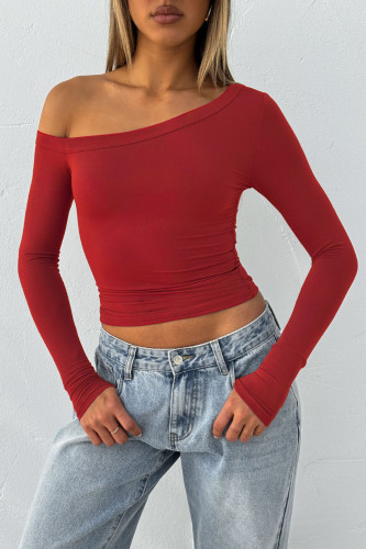 Cross Shoulder Long Sleeved Knitted T-Shirt