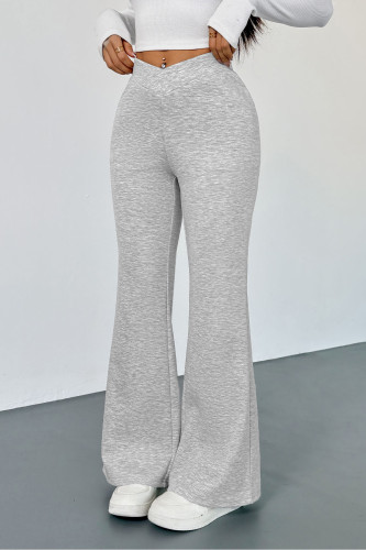 Solid Color Casual V-Neck Flared Pants