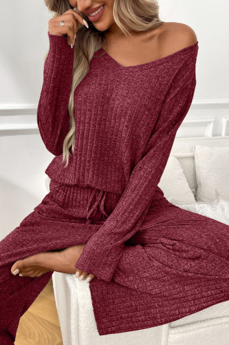 Round Neck Long Sleeved Long Pants Two Piece Sets Pajamas