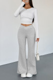Solid Color Casual V-Neck Flared Pants