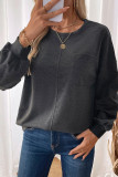 Solid Color Round Neck Long Sleeved Sweatshirt