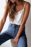 V-Neck Lace Sleeveless Solid Color Vest
