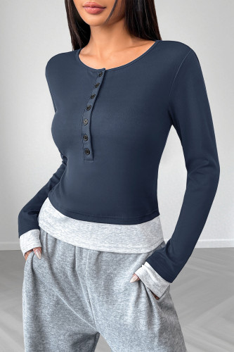 Round Neck Long Sleeved Fake Two-Piece Shirt