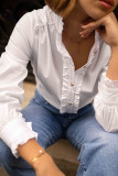Solid Color Stand Collar Ruffled Long Sleeved Shirt