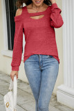 Round Neck Solid Color Long Sleeved Loose T-Shirt