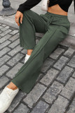 Solid Color Elastic Waist Straight Loose Leg Pants