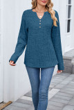 V-Neck Button Loose Long Sleeved T-Shirt