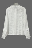 Solid Color Crochet Hollow Out Long Sleeved Shirt