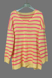 V-Neck Striped Printed Knitted Long Sleeved Sweater