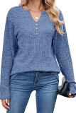 V-Neck Button Loose Long Sleeved T-Shirt