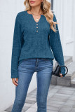 V-Neck Button Loose Long Sleeved T-Shirt