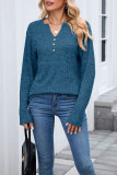 V-Neck Button Loose Long Sleeved T-Shirt