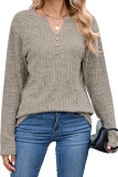 V-Neck Button Loose Long Sleeved T-Shirt