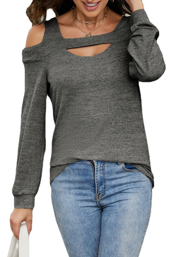 Round Neck Solid Color Long Sleeved Loose T-Shirt