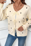 Love Pattern V-neck Cardigan Long Sleeve Sweater