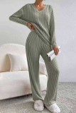 Solid Color Long Sleeved Top Straight Leg Pants Two-Piece Set
