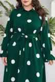 Polka Dot Ruffled Long Sleeved Lapel Dress