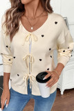 Love Pattern V-neck Cardigan Long Sleeve Sweater