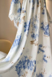 Deep V-Neck Long Sleeved Printed Waist Cinching Dress