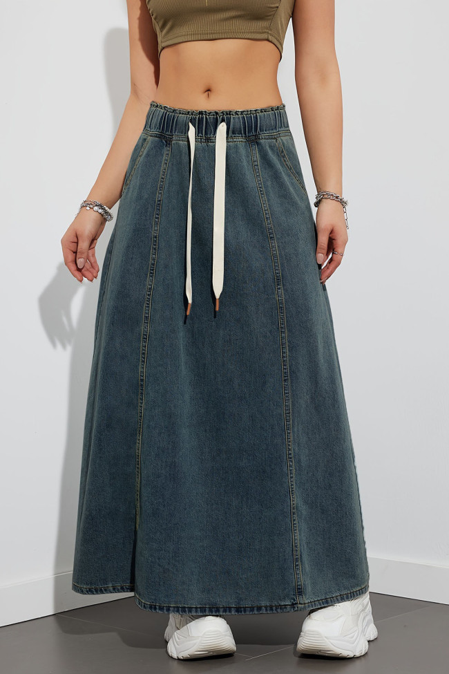 Elastic High Waisted Casual Denim Skirt