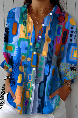 Printed Long Sleeved Lapel Button Cardigan Shirt