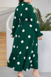 Polka Dot Ruffled Long Sleeved Lapel Dress