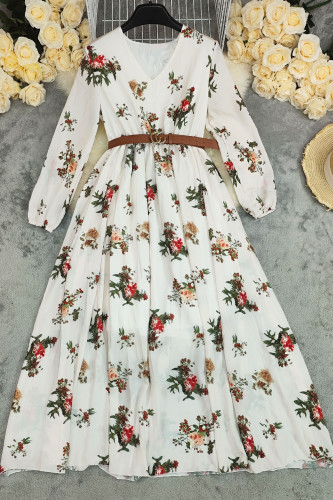 Autumn V-Neck Long Sleeved Printed Dress