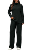 High Neck Long Sleeved Top Straight Leg Pants Two-Piece Set