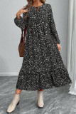 Floral Print Long Sleeved Ruffle Edge Dress