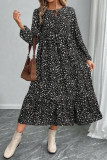 Floral Print Long Sleeved Ruffle Edge Dress