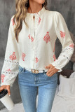 Ethnic Style Printed Ruffle Edge Long Sleeved Shirt
