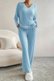 Solid Color Long Sleeved Top Straight Leg Pants Two-Piece Set