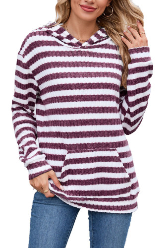 Striped Printed Long Sleeved Hooded Sweatshirt