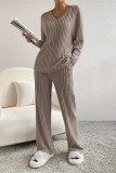 Solid Color Long Sleeved Top Straight Leg Pants Two-Piece Set