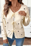 Love Pattern V-neck Cardigan Long Sleeve Sweater