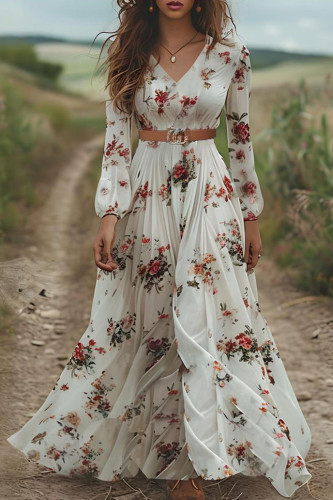 Autumn V-Neck Long Sleeved Printed Dress