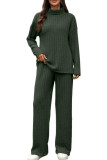 High Neck Long Sleeved Top Straight Leg Pants Two-Piece Set