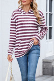 Striped Printed Long Sleeved Hooded Sweatshirt